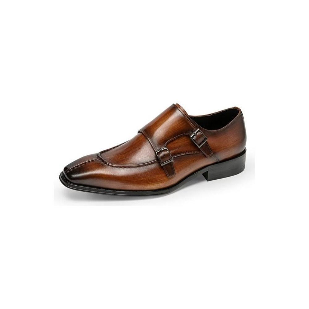 Chaussures Formelles Pour Hommes Monkstrap Habillées Élégantes Cuir Vache - Café