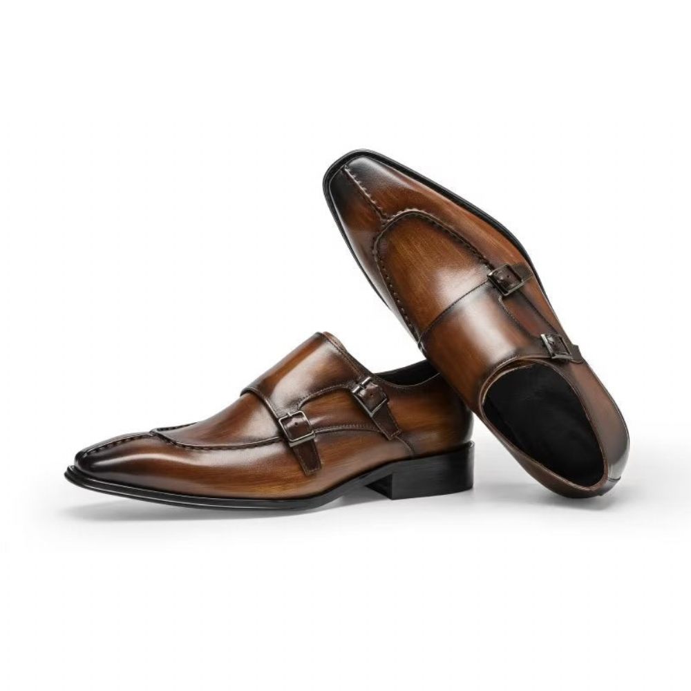 Chaussures Formelles Pour Hommes Monkstrap Habillées Élégantes Cuir Vache - Café