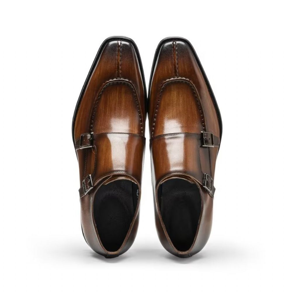 Chaussures Formelles Pour Hommes Monkstrap Habillées Élégantes Cuir Vache - Café