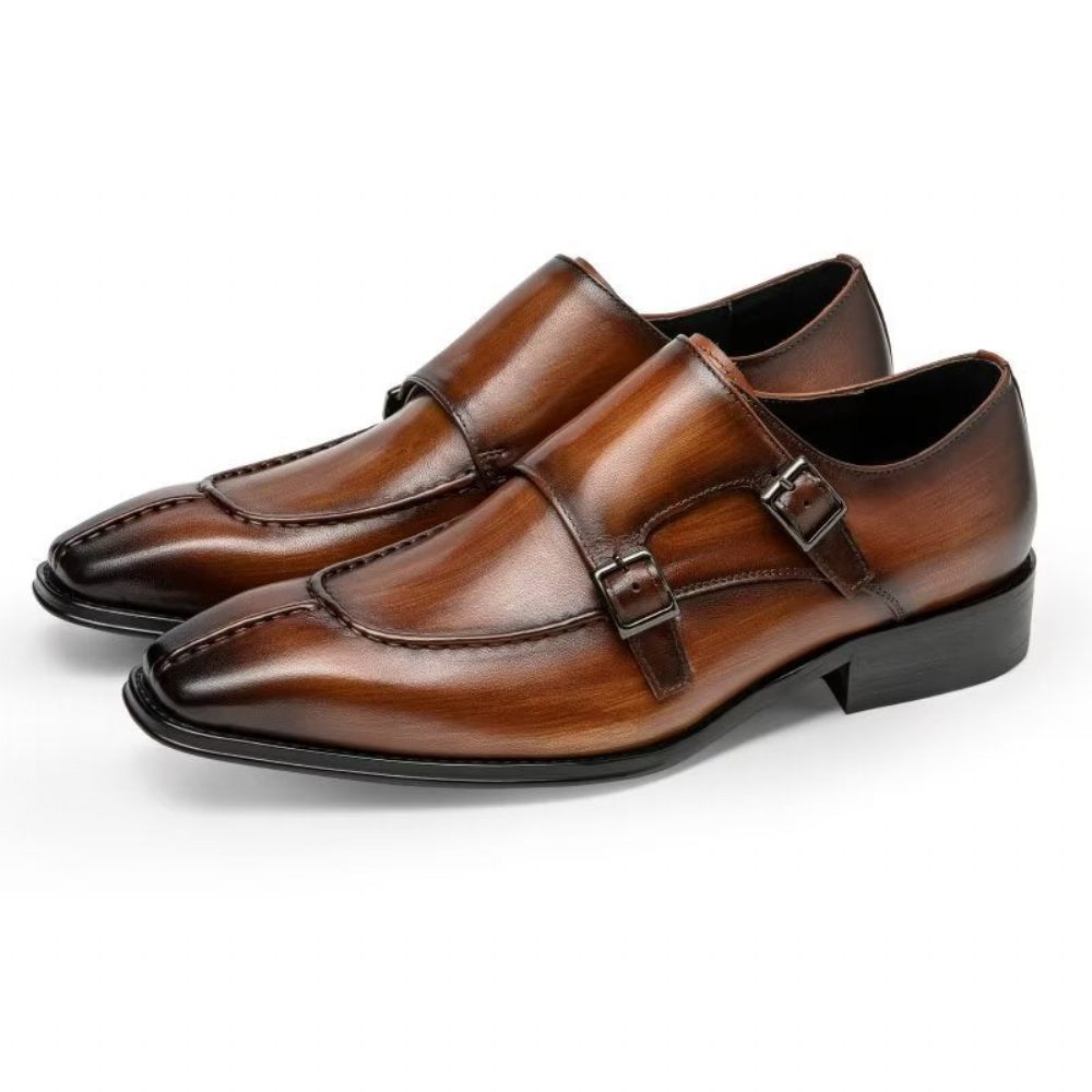 Chaussures Formelles Pour Hommes Monkstrap Habillées Élégantes Cuir Vache - Café