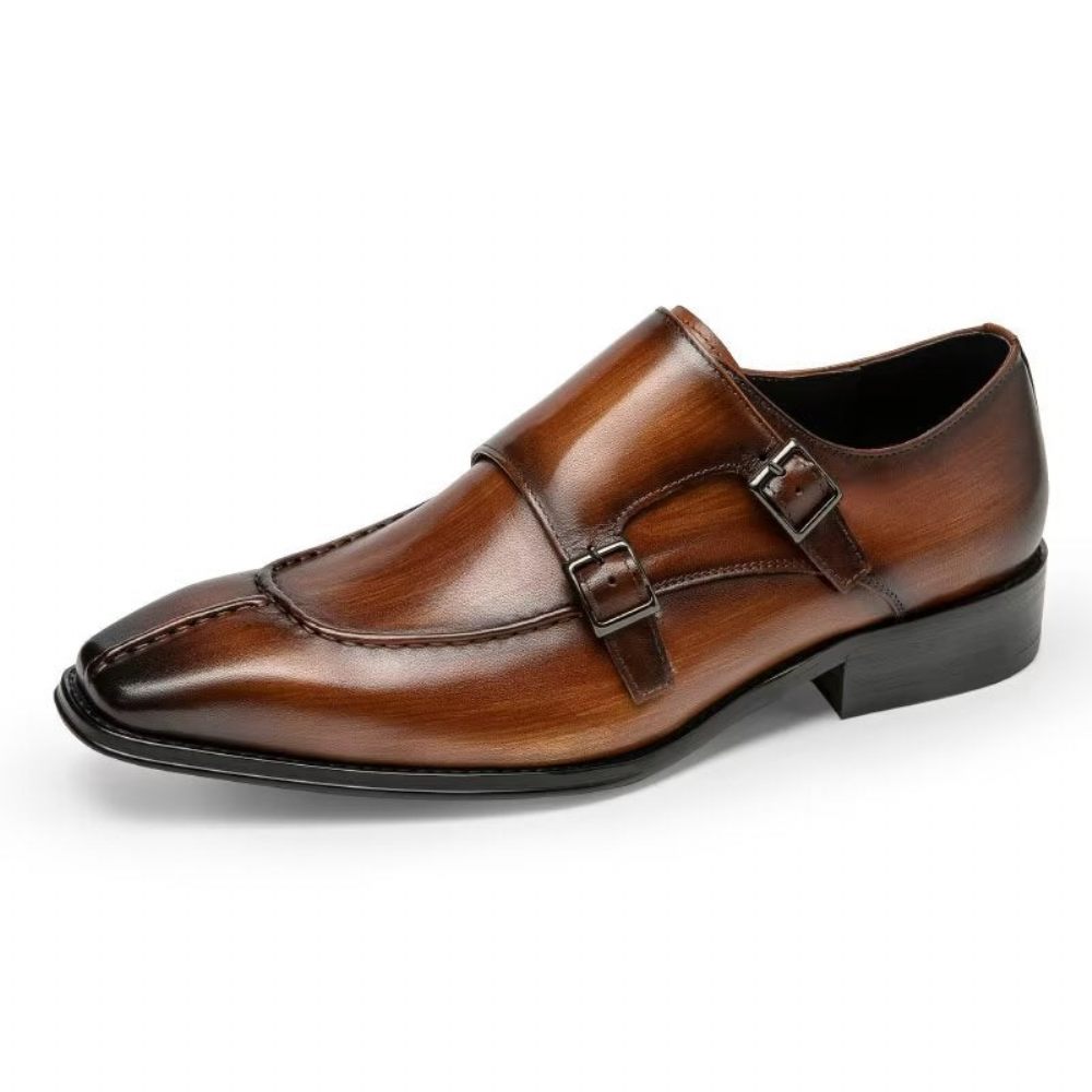 Chaussures Formelles Pour Hommes Monkstrap Habillées Élégantes Cuir Vache - Café