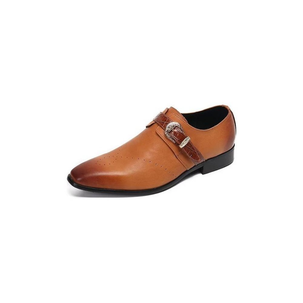 Chaussures Formelles Pour Hommes Monkstraps Slip-ons Élégants Avec Cuir Véritable - Marron