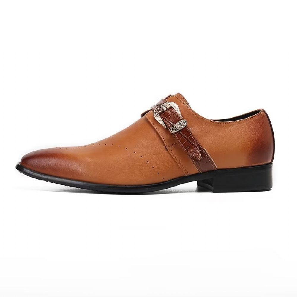 Chaussures Formelles Pour Hommes Monkstraps Slip-ons Élégants Avec Cuir Véritable - Marron