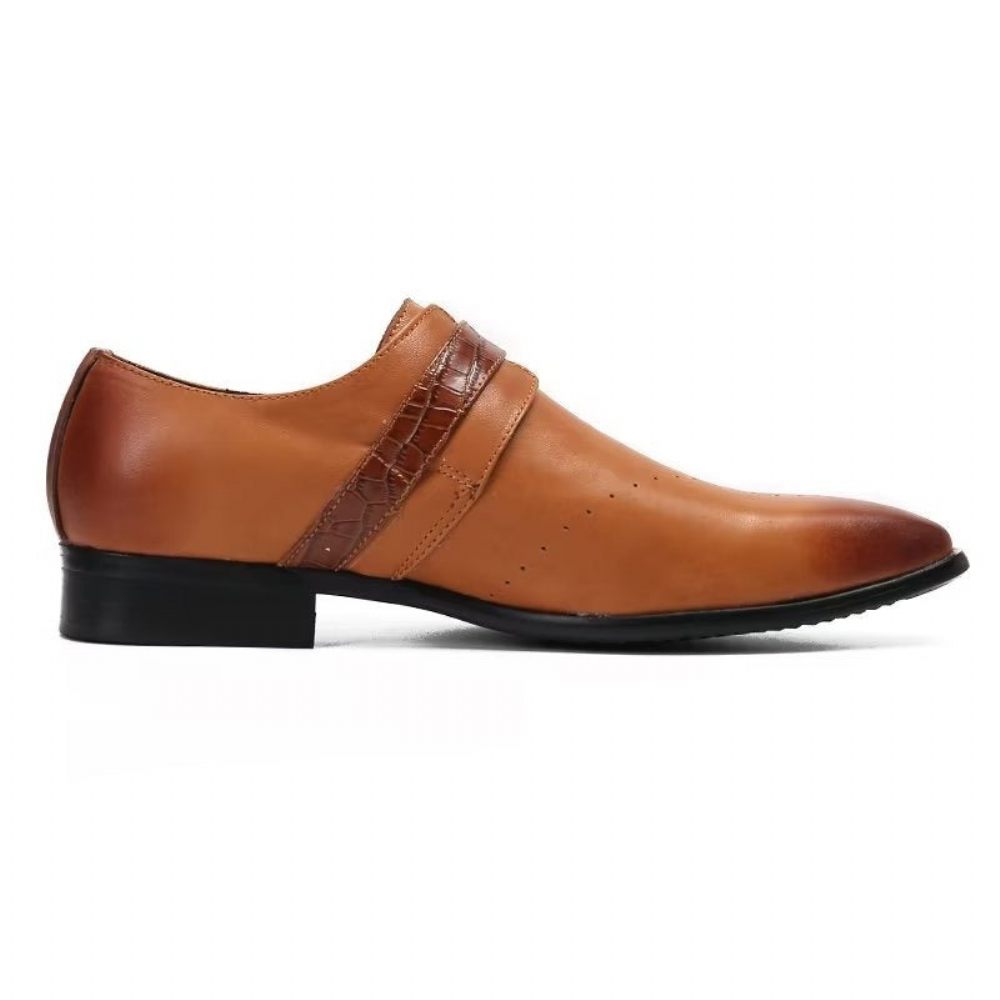 Chaussures Formelles Pour Hommes Monkstraps Slip-ons Élégants Avec Cuir Véritable - Marron