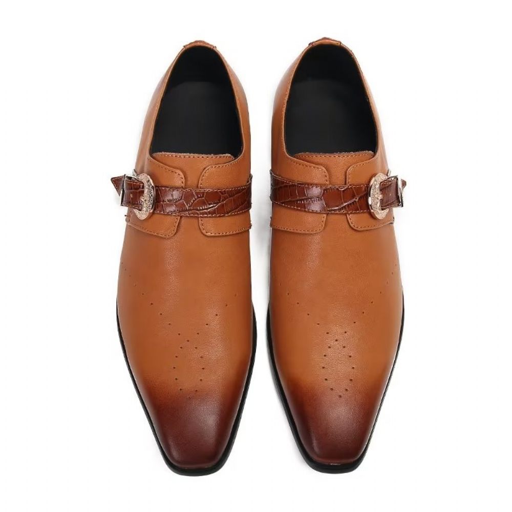 Chaussures Formelles Pour Hommes Monkstraps Slip-ons Élégants Avec Cuir Véritable - Marron