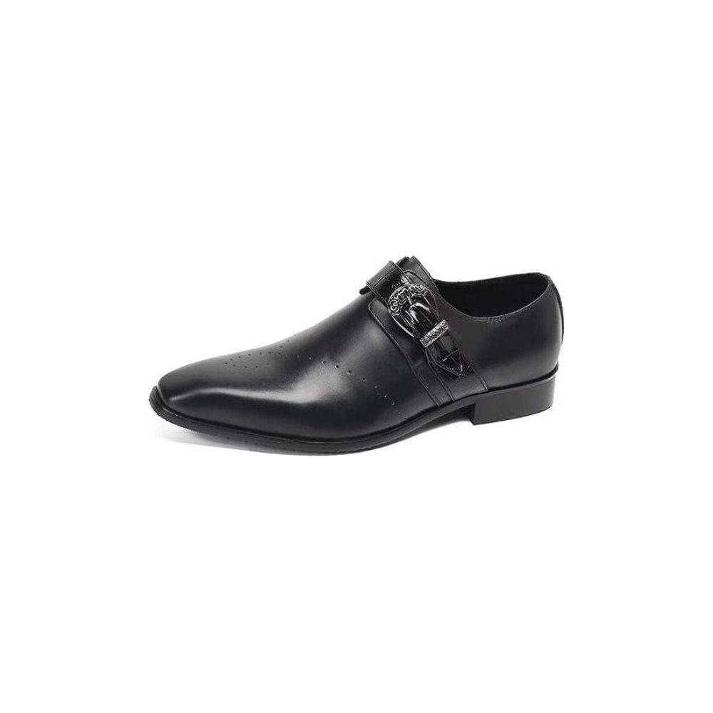 Chaussures Formelles Pour Hommes Monkstraps Slip-ons Élégants Avec Cuir Véritable - Noir