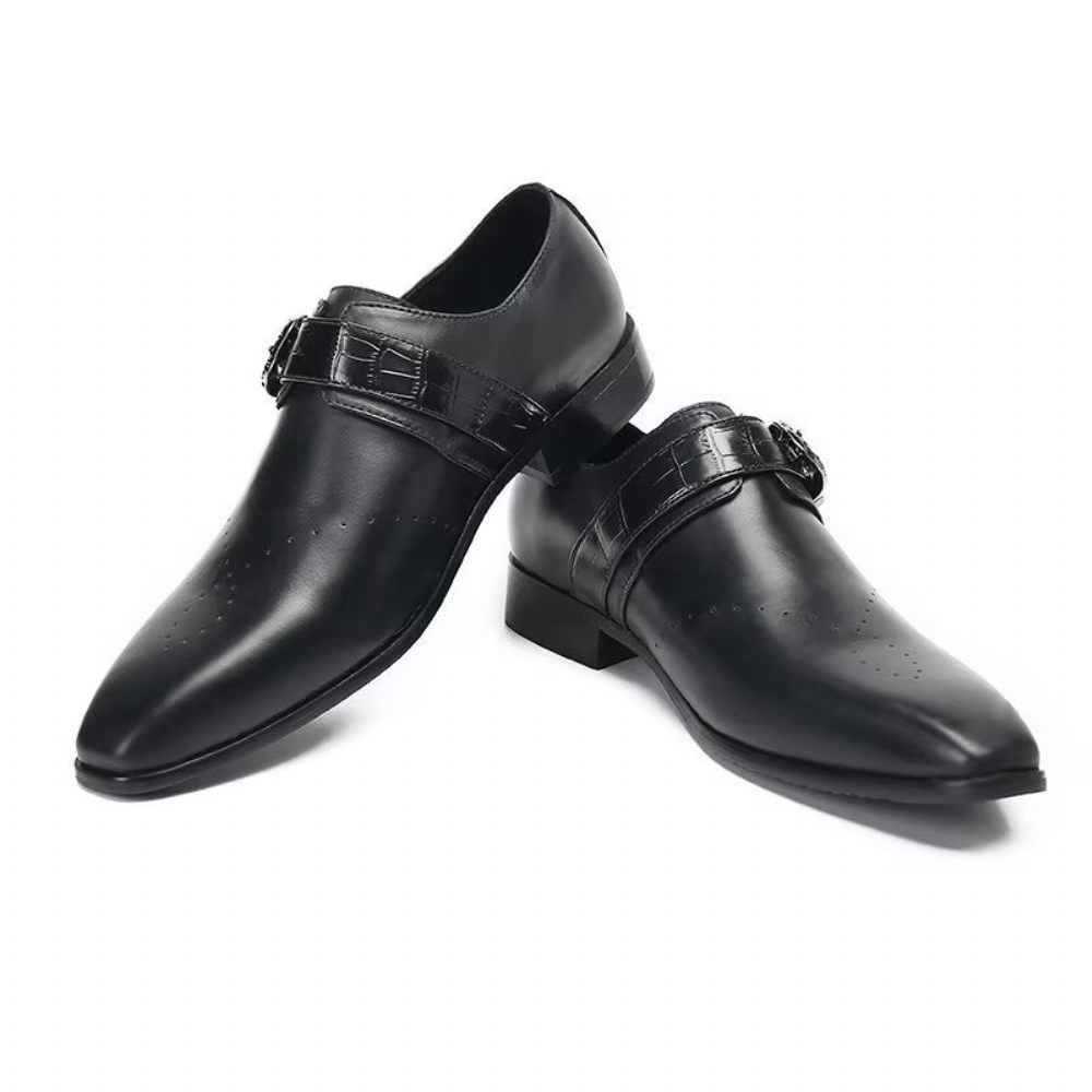 Chaussures Formelles Pour Hommes Monkstraps Slip-ons Élégants Avec Cuir Véritable - Noir