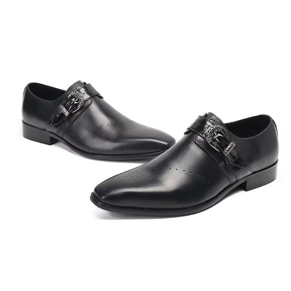 Chaussures Formelles Pour Hommes Monkstraps Slip-ons Élégants Avec Cuir Véritable - Noir