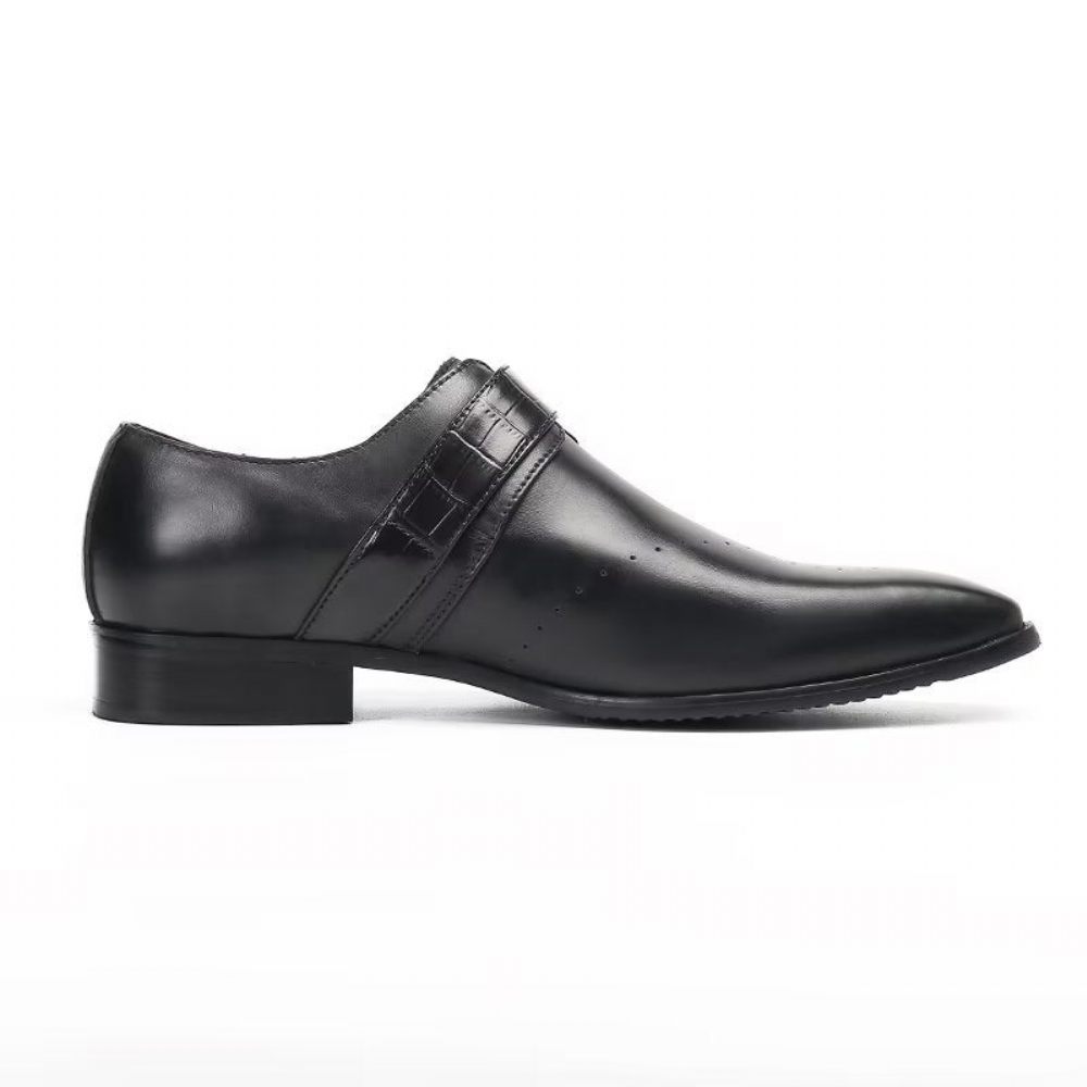 Chaussures Formelles Pour Hommes Monkstraps Slip-ons Élégants Avec Cuir Véritable - Noir