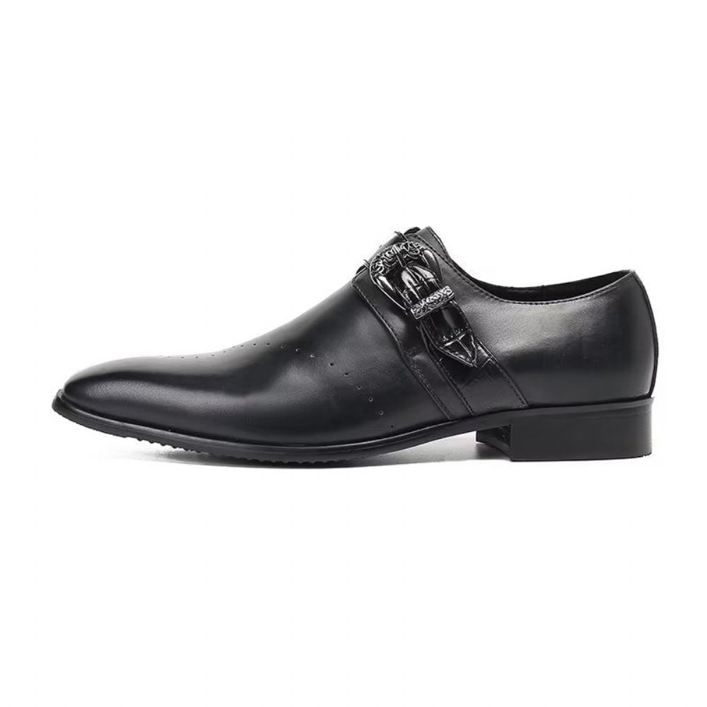 Chaussures Formelles Pour Hommes Monkstraps Slip-ons Élégants Avec Cuir Véritable - Noir