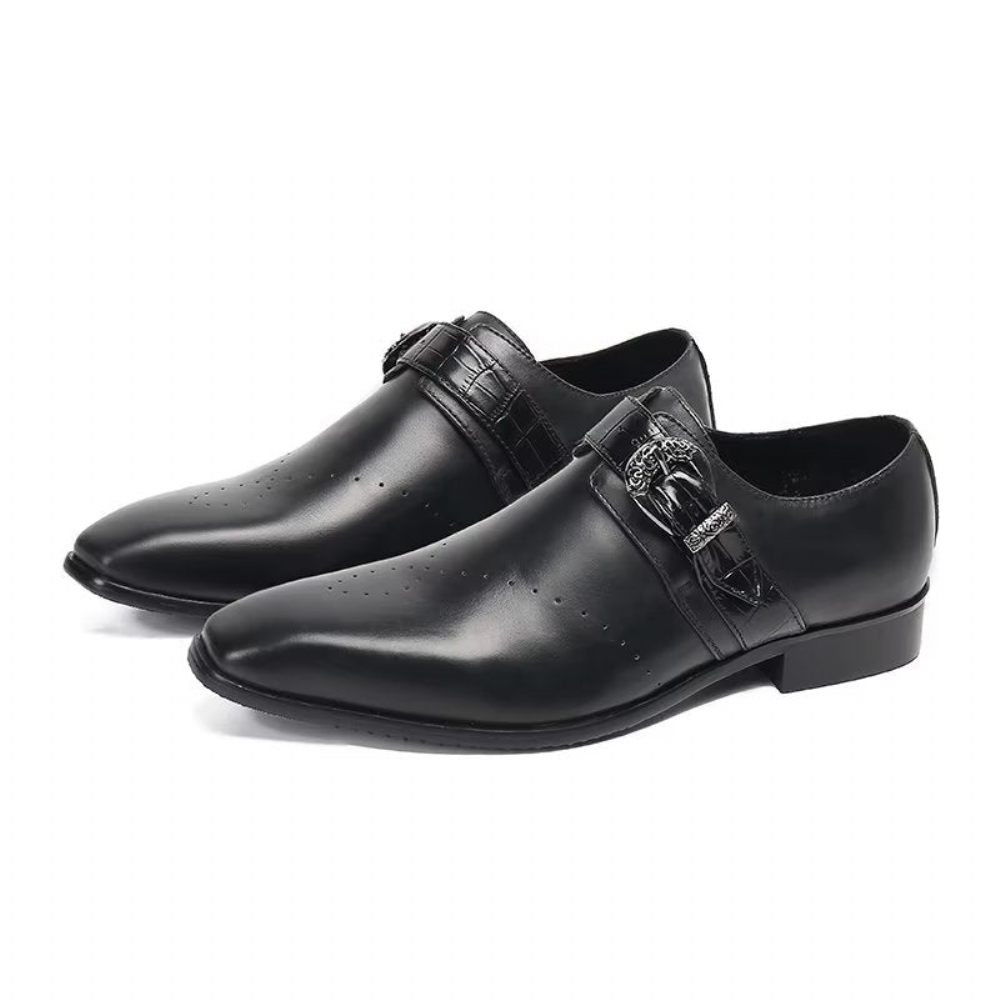 Chaussures Formelles Pour Hommes Monkstraps Slip-ons Élégants Avec Cuir Véritable - Noir