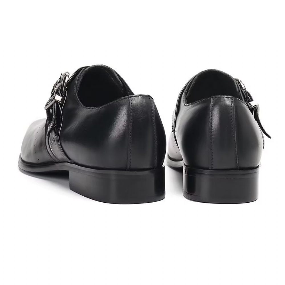 Chaussures Formelles Pour Hommes Monkstraps Slip-ons Élégants Avec Cuir Véritable - Noir