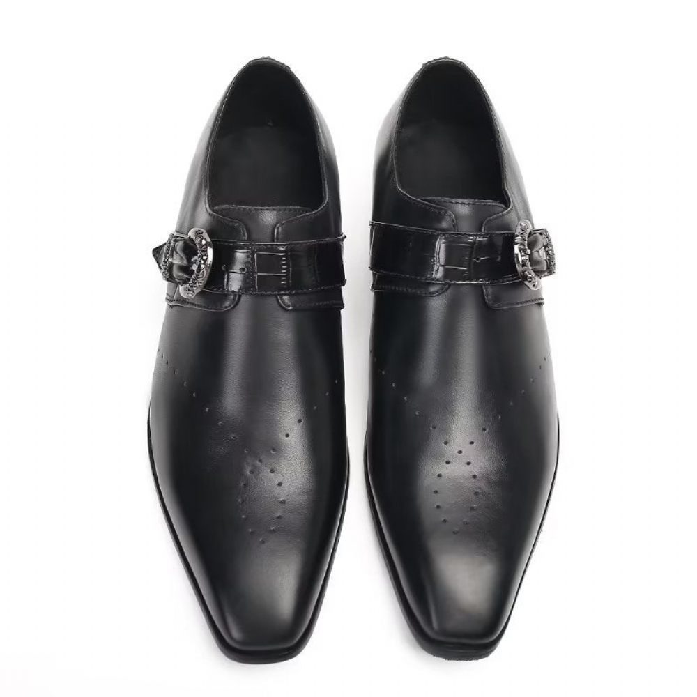 Chaussures Formelles Pour Hommes Monkstraps Slip-ons Élégants Avec Cuir Véritable - Noir