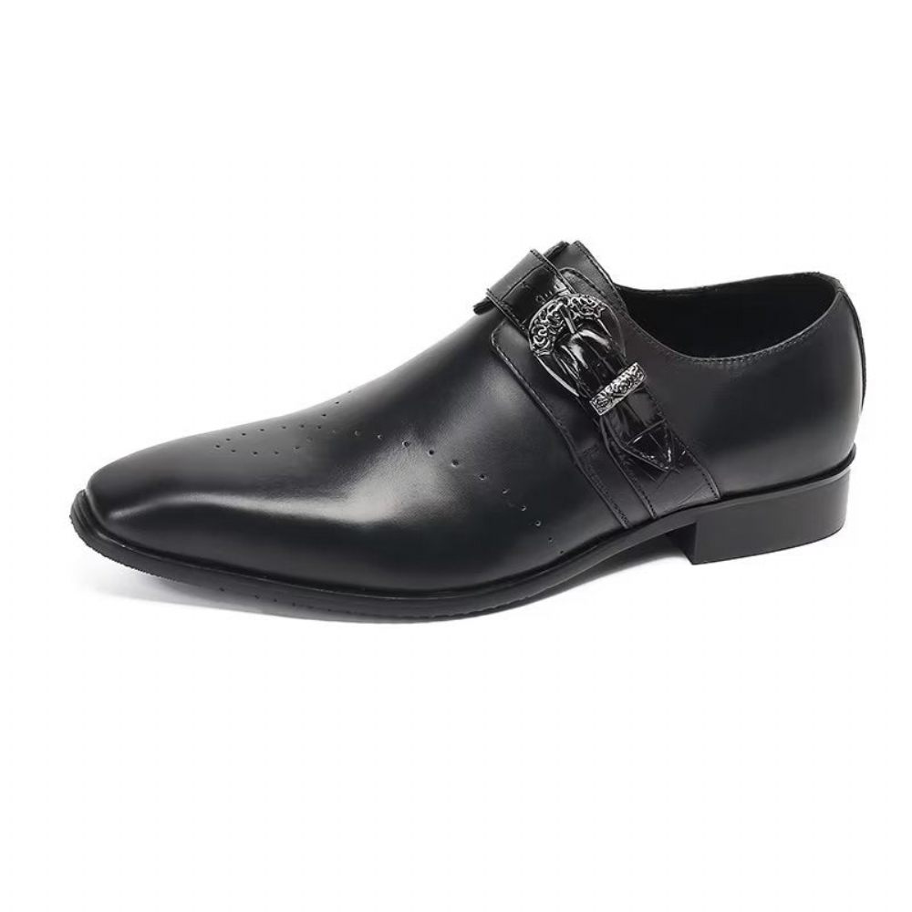 Chaussures Formelles Pour Hommes Monkstraps Slip-ons Élégants Avec Cuir Véritable - Noir