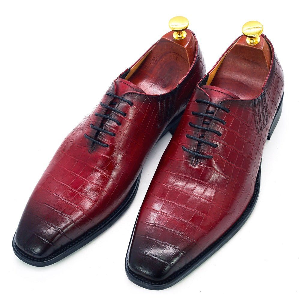 Chaussures Formelles Pour Hommes Motif Crocodile Exquis Bout Pointu Oxford - Rouge