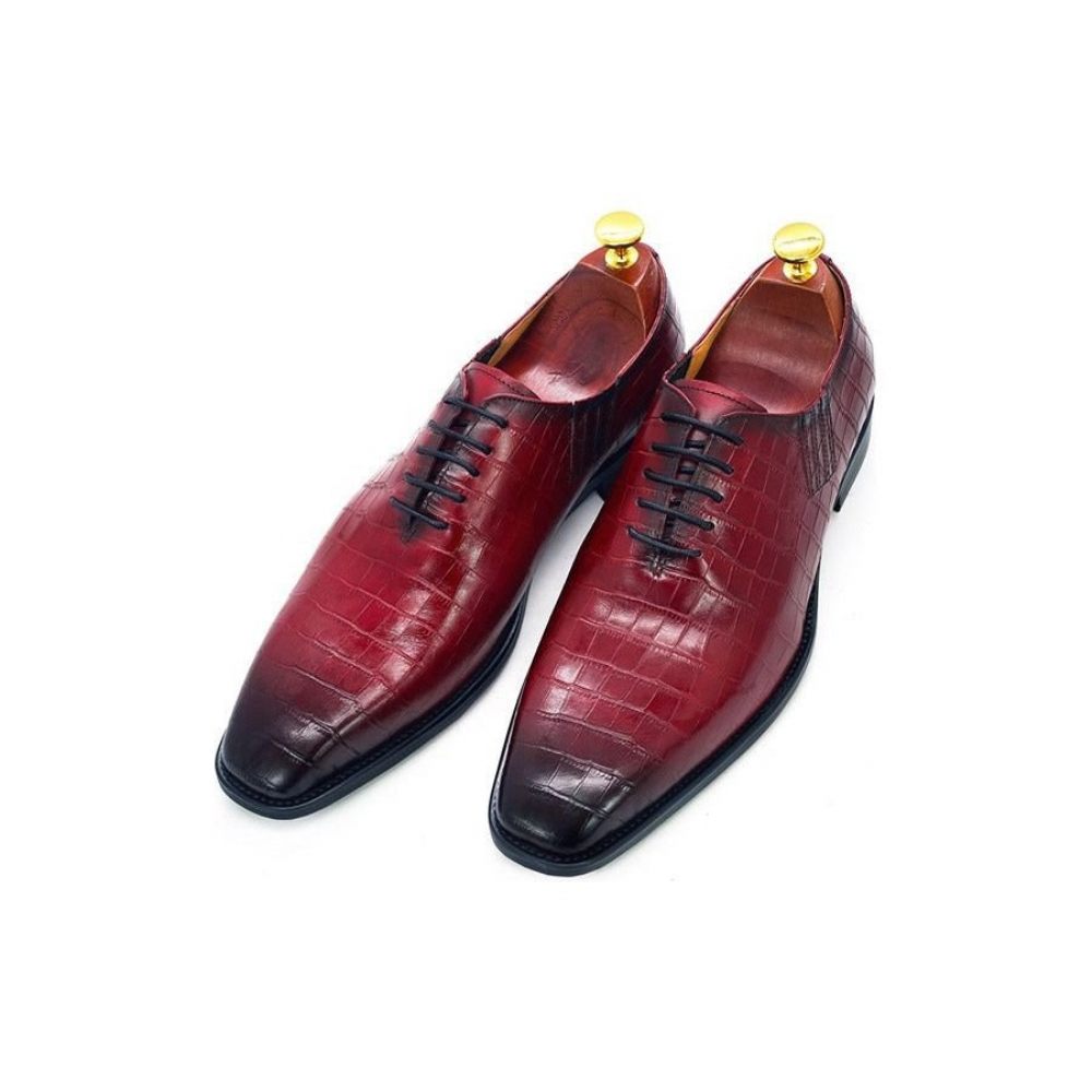 Chaussures Formelles Pour Hommes Motif Crocodile Exquis Bout Pointu Oxford - Rouge