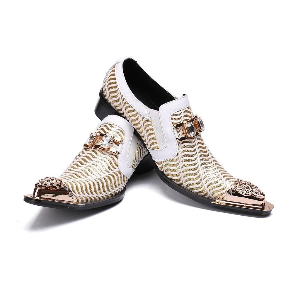 Chaussures Formelles Pour Hommes Motif Exotique Scintillant Oxfords À Bout Pointu - Blanc