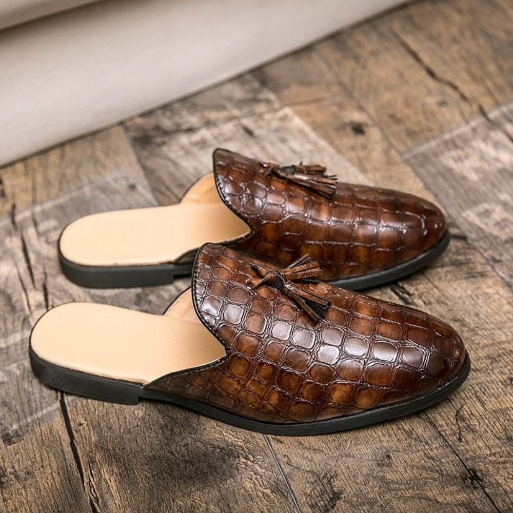 Chaussures Formelles Pour Hommes Mules À Enfiler Chics Et Confortables Motif Crocodile - Café