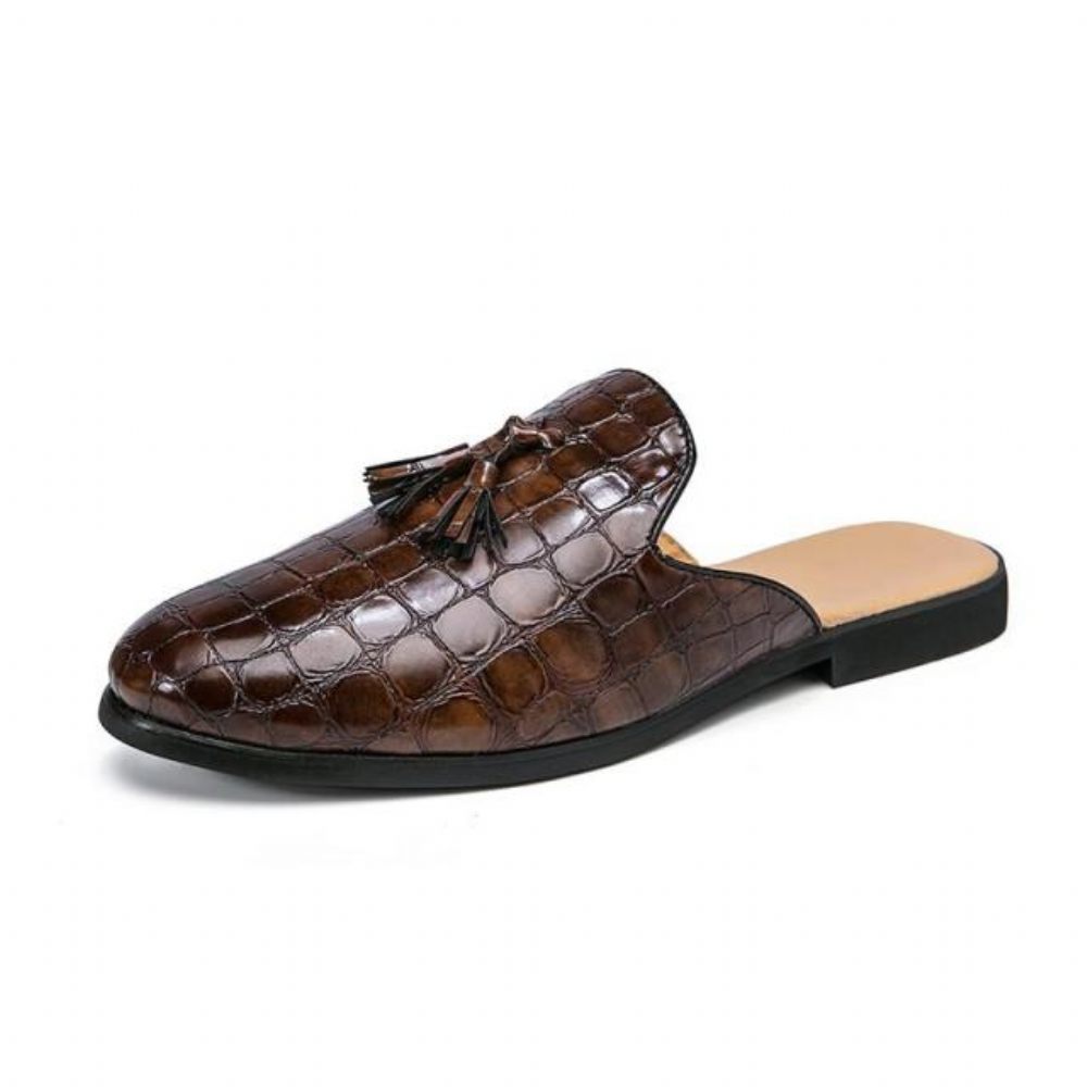 Chaussures Formelles Pour Hommes Mules À Enfiler Chics Et Confortables Motif Crocodile - Café