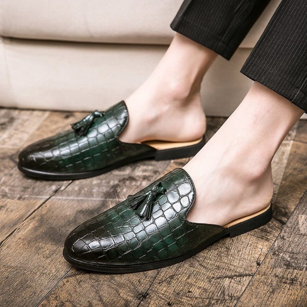 Chaussures Formelles Pour Hommes Mules À Enfiler Chics Et Confortables Motif Crocodile - Vert