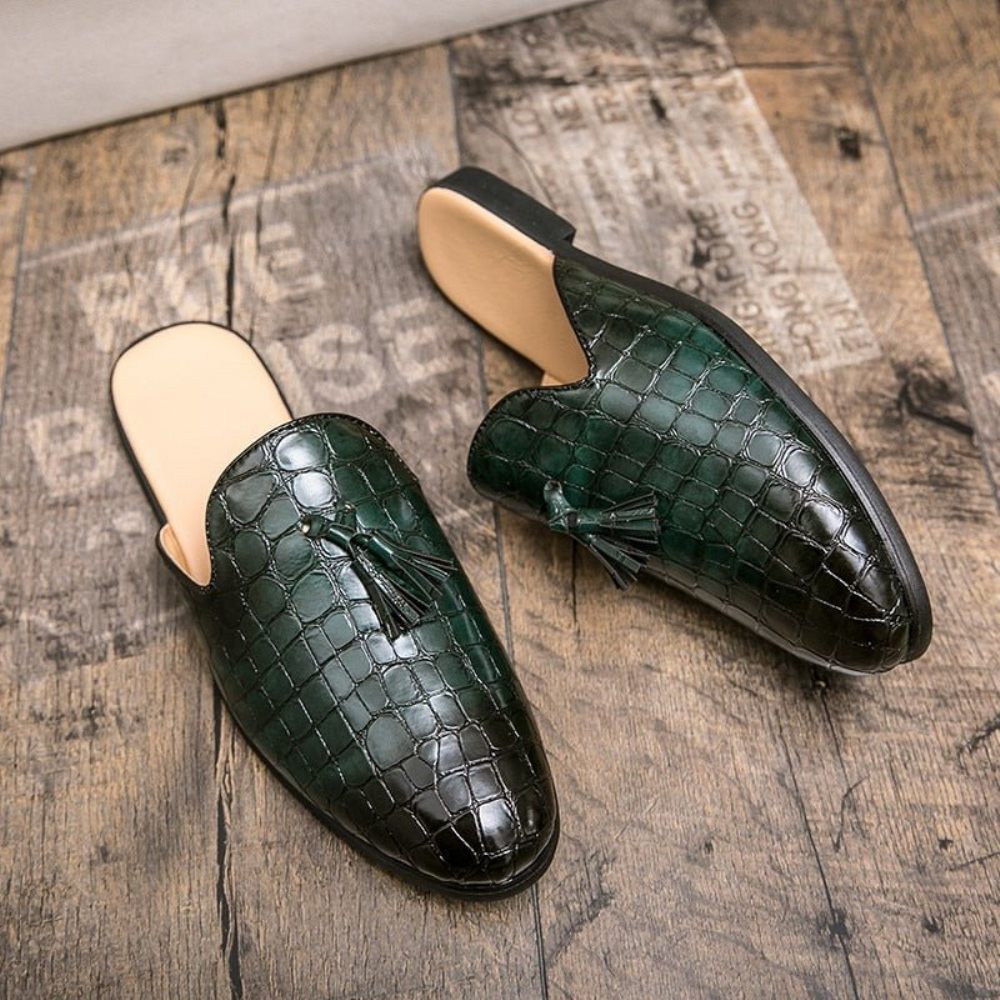 Chaussures Formelles Pour Hommes Mules À Enfiler Chics Et Confortables Motif Crocodile - Vert