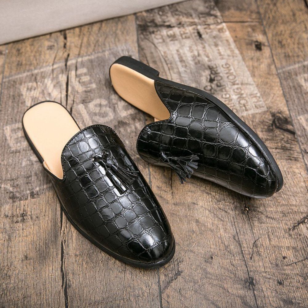 Chaussures Formelles Pour Hommes Mules À Enfiler Chics Et Confortables Motif Crocodile - Noir