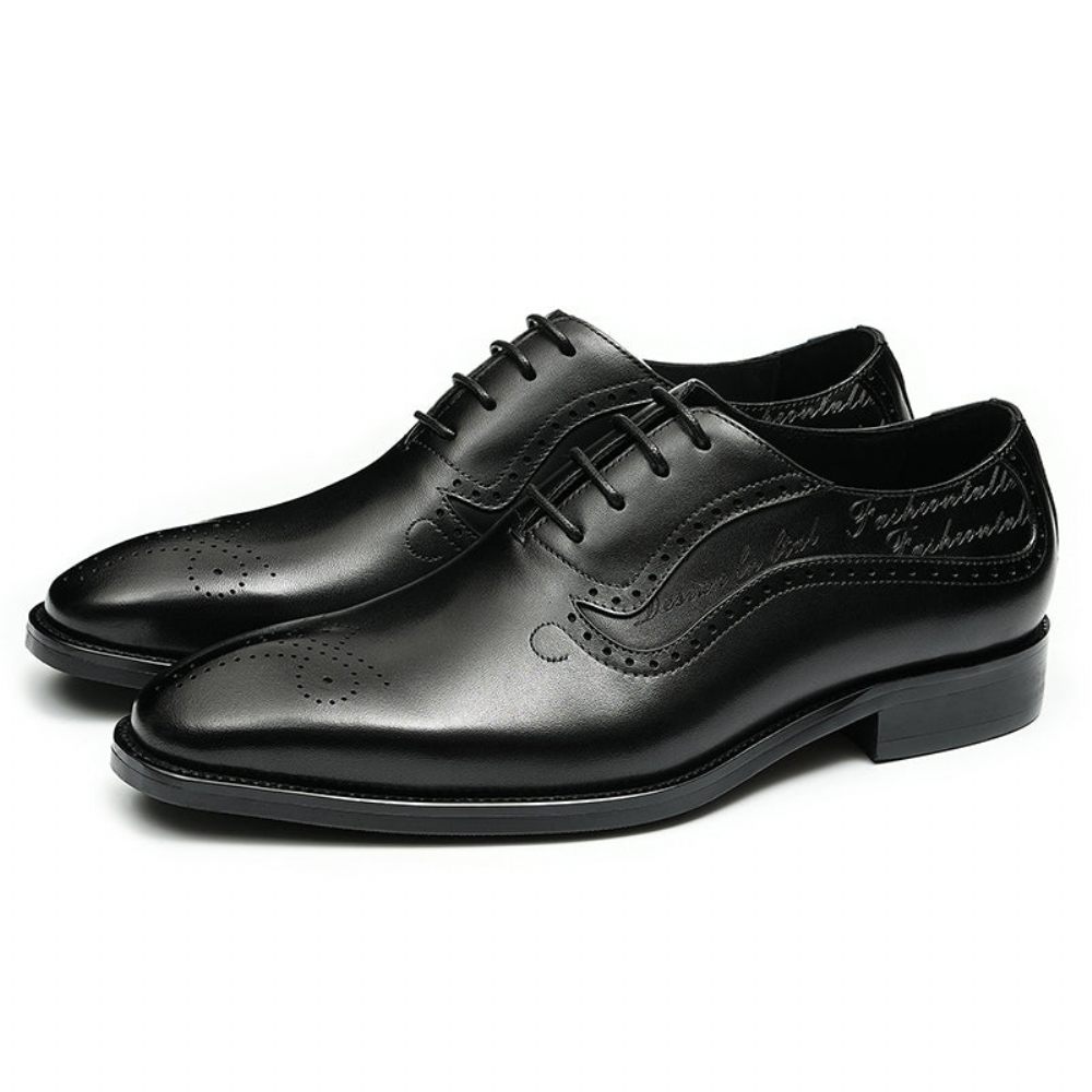 Chaussures Formelles Pour Hommes Opulent Richelieu Sculpté À Lacets Bout Pointu - Noir