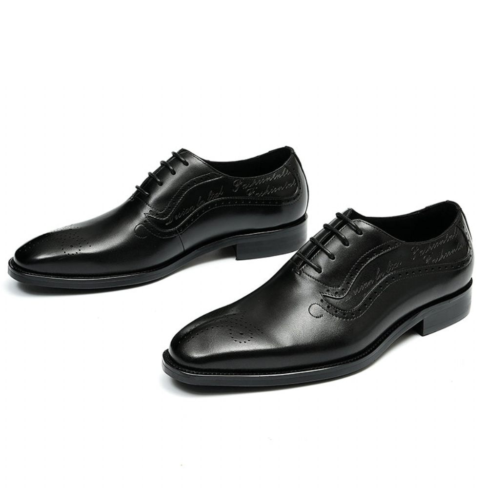 Chaussures Formelles Pour Hommes Opulent Richelieu Sculpté À Lacets Bout Pointu - Noir