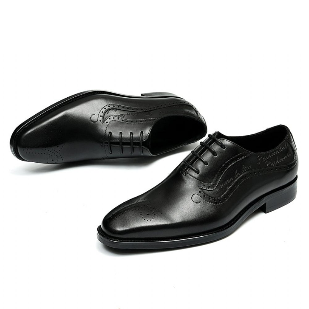 Chaussures Formelles Pour Hommes Opulent Richelieu Sculpté À Lacets Bout Pointu - Noir