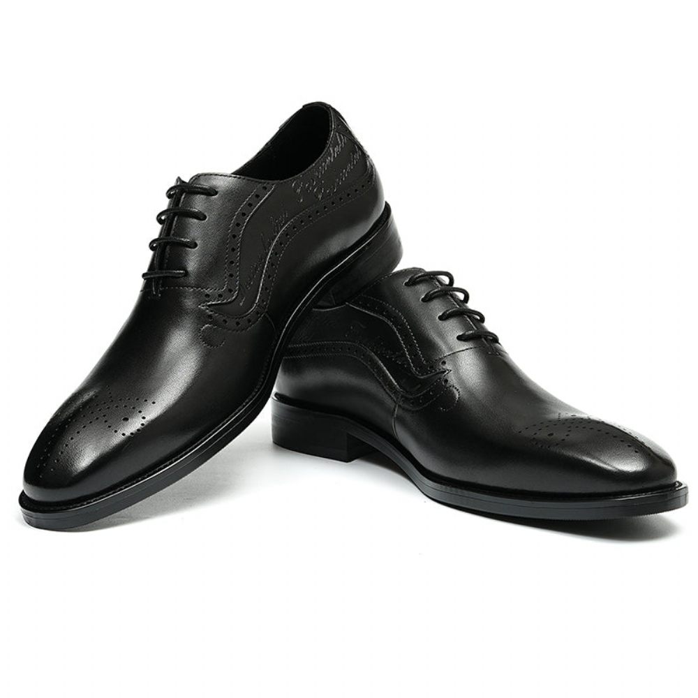 Chaussures Formelles Pour Hommes Opulent Richelieu Sculpté À Lacets Bout Pointu - Noir