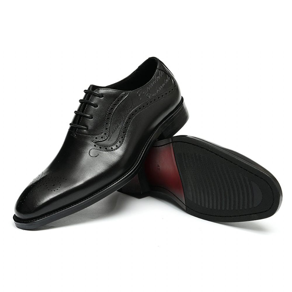 Chaussures Formelles Pour Hommes Opulent Richelieu Sculpté À Lacets Bout Pointu - Noir