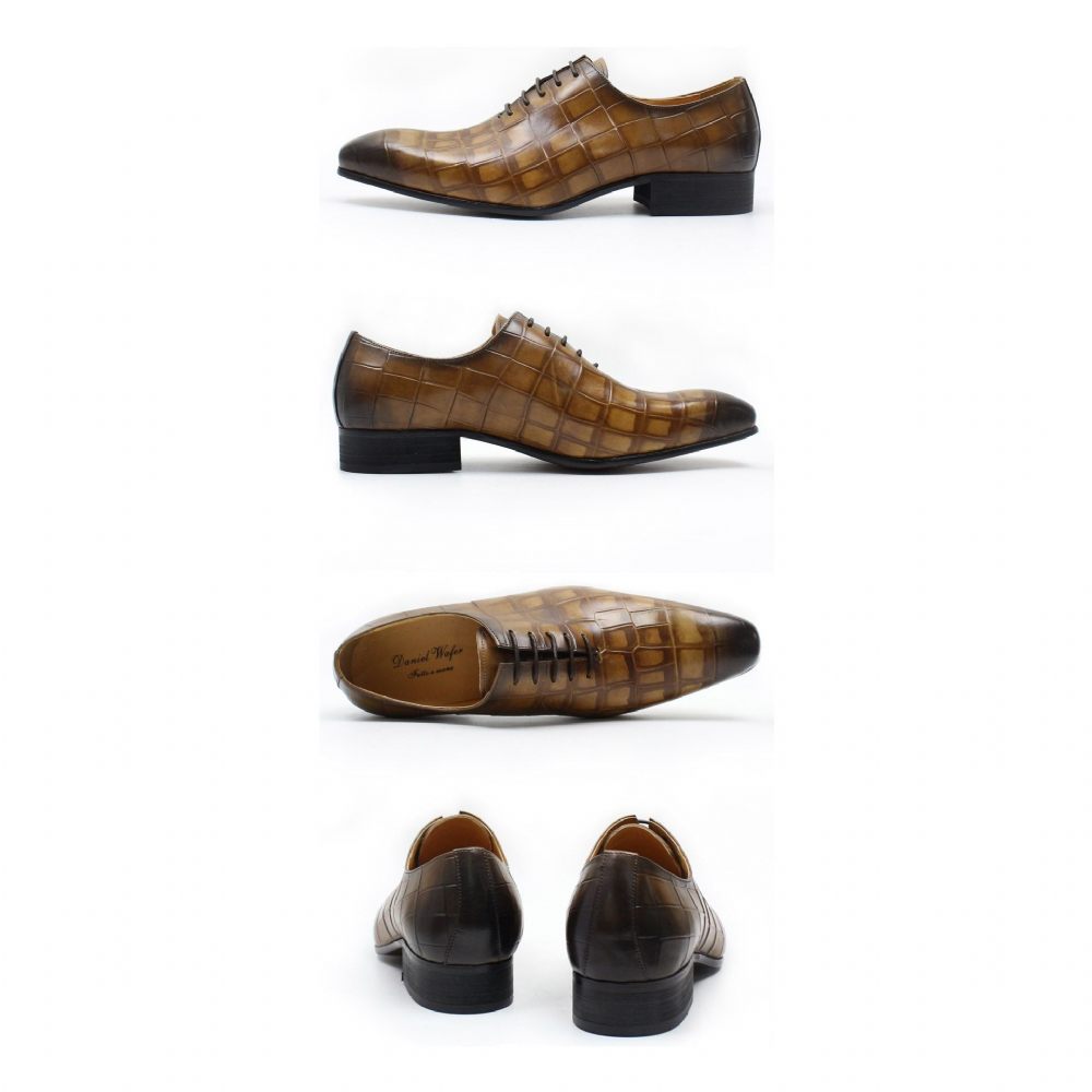 Chaussures Formelles Pour Hommes Oxford À Bout Pointu Cuir Crocodile Opulent - Café