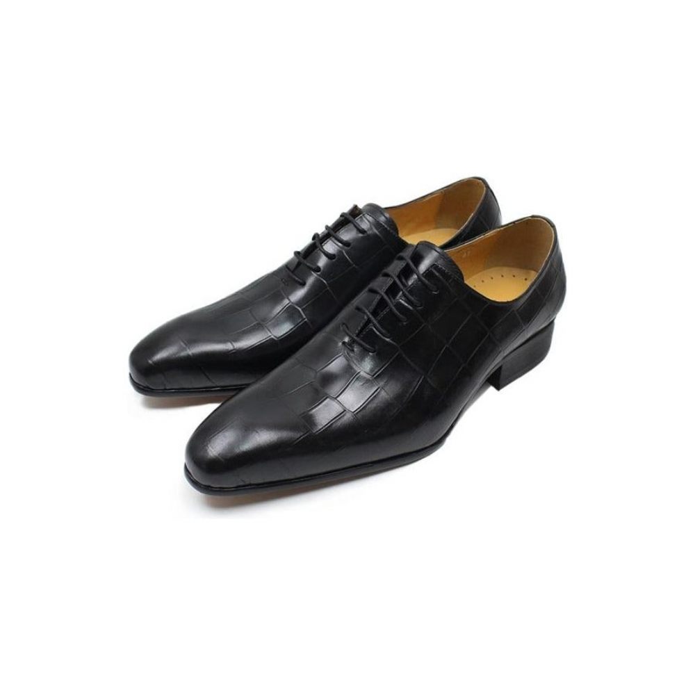 Chaussures Formelles Pour Hommes Oxford À Bout Pointu Cuir Crocodile Opulent - Noir