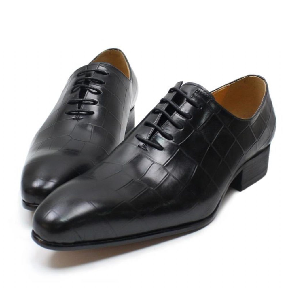 Chaussures Formelles Pour Hommes Oxford À Bout Pointu Cuir Crocodile Opulent - Noir