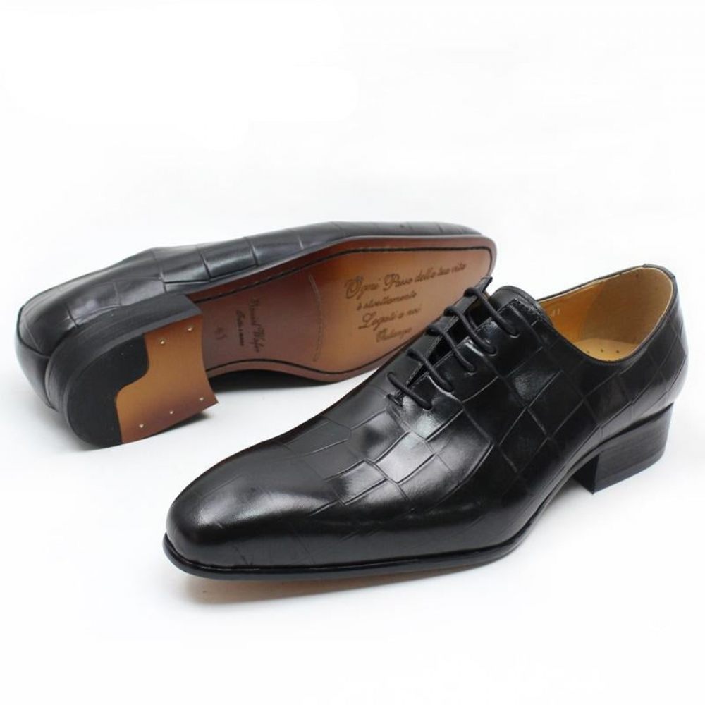 Chaussures Formelles Pour Hommes Oxford À Bout Pointu Cuir Crocodile Opulent - Noir