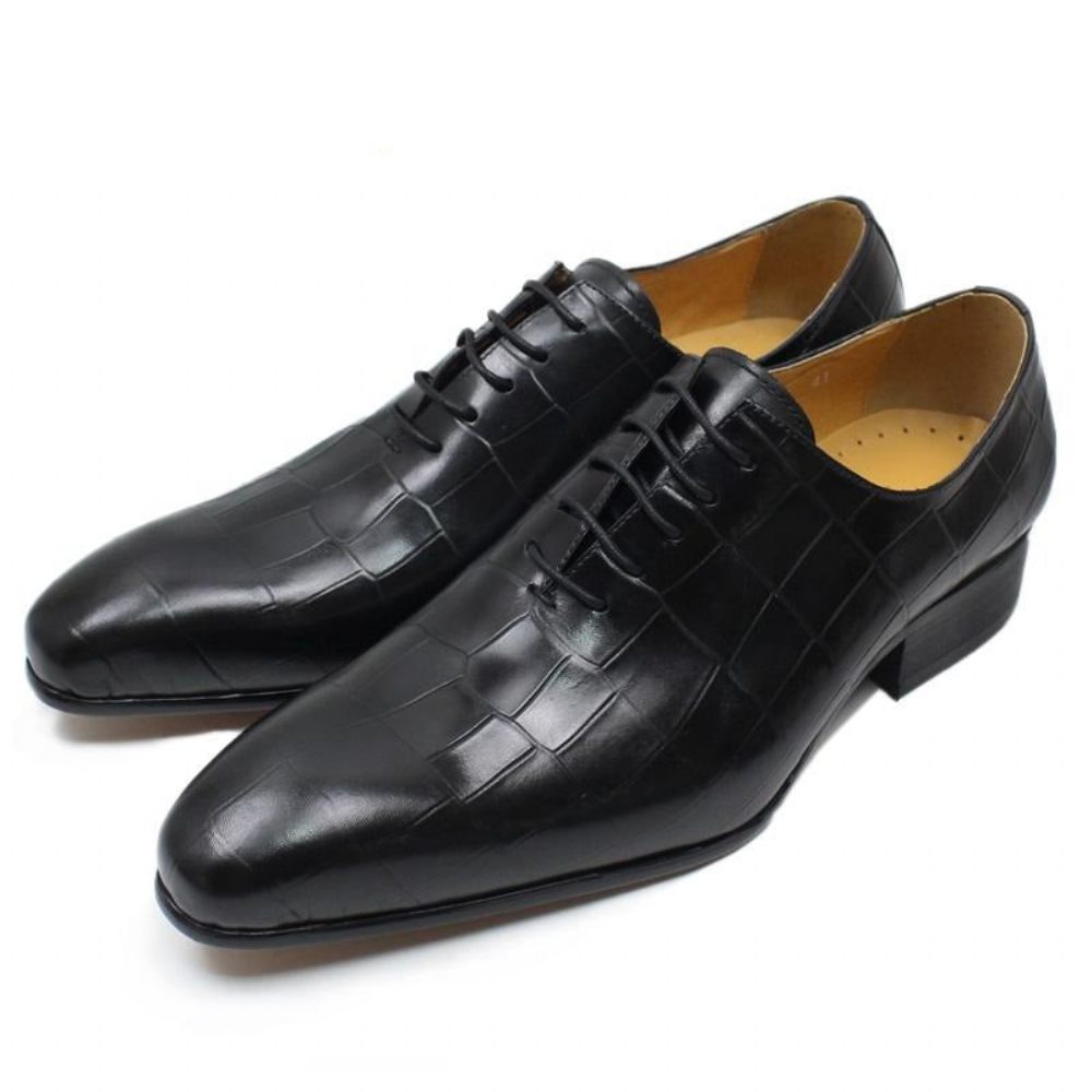 Chaussures Formelles Pour Hommes Oxford À Bout Pointu Cuir Crocodile Opulent - Noir