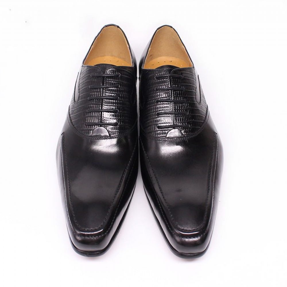 Chaussures Formelles Pour Hommes Oxford À Bout Pointu Exotique - Noir