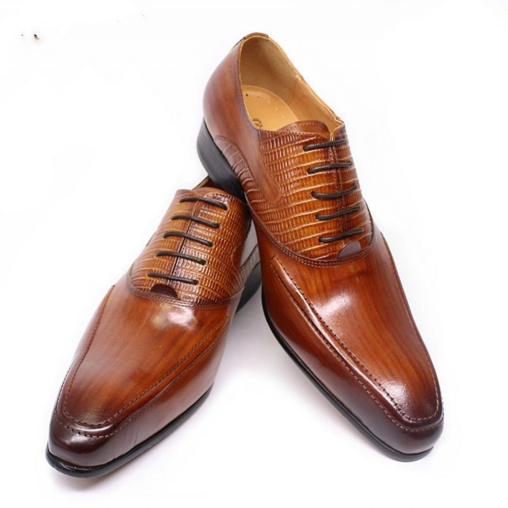 Chaussures Formelles Pour Hommes Oxford À Bout Pointu Exotique - Café