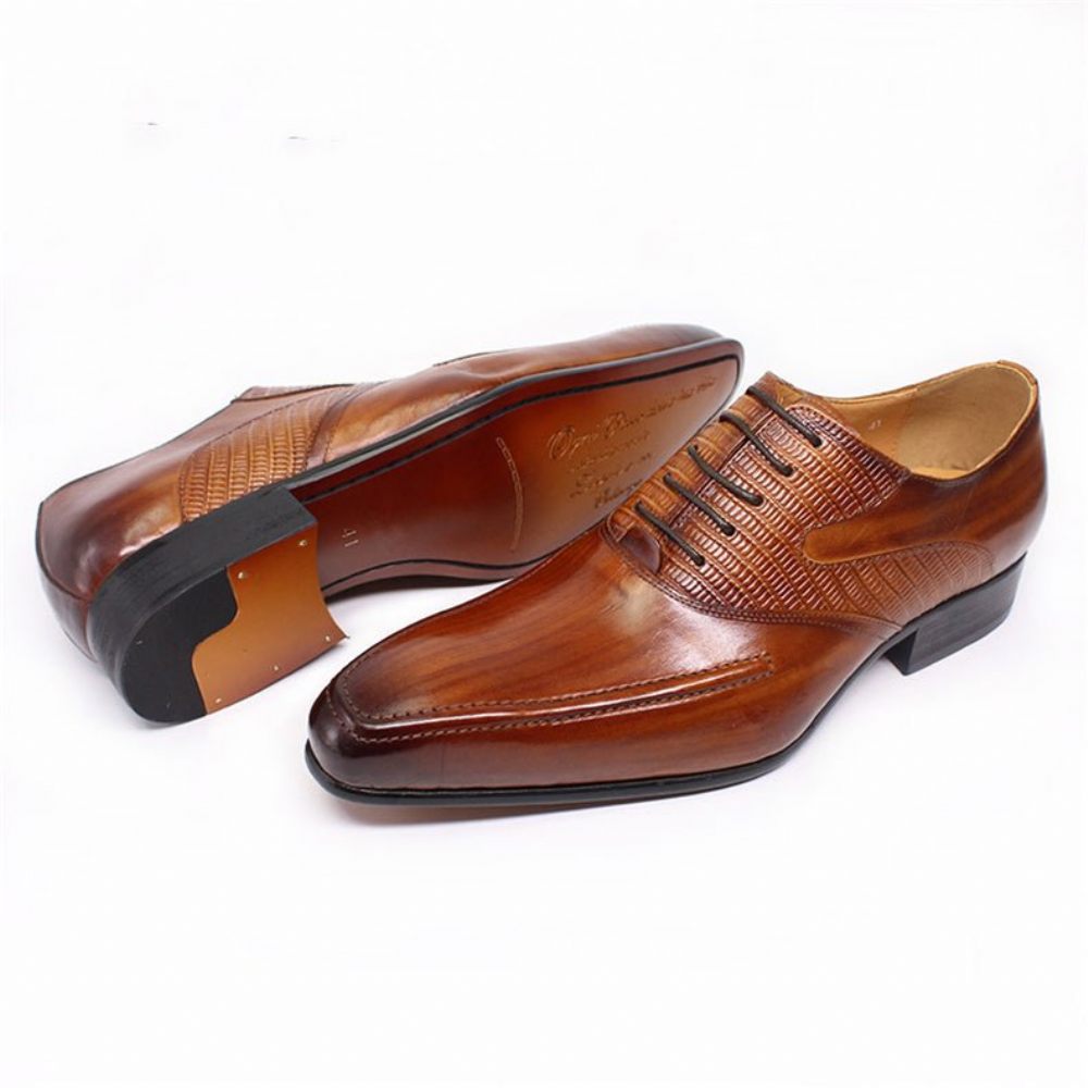 Chaussures Formelles Pour Hommes Oxford À Bout Pointu Exotique - Café