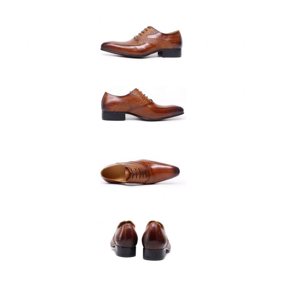 Chaussures Formelles Pour Hommes Oxford À Bout Pointu Exotique - Café