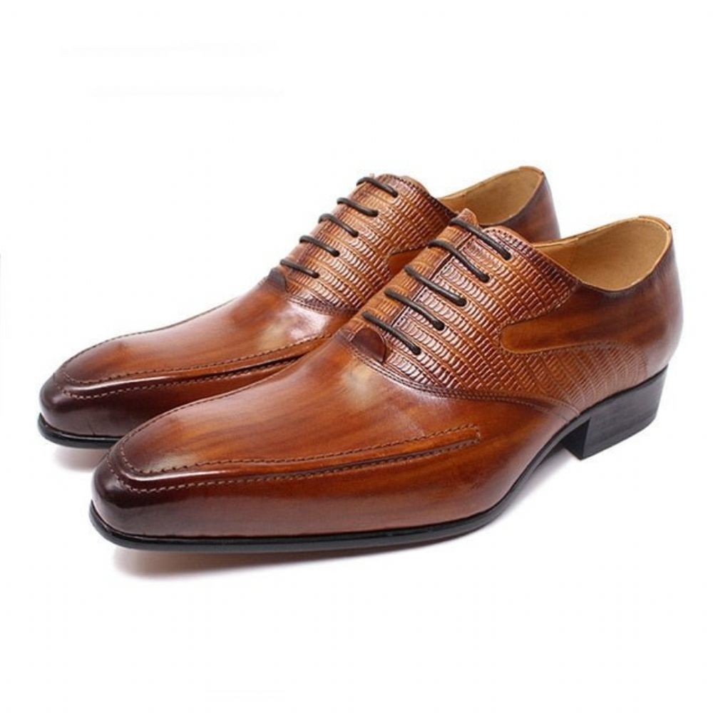 Chaussures Formelles Pour Hommes Oxford À Bout Pointu Exotique - Café