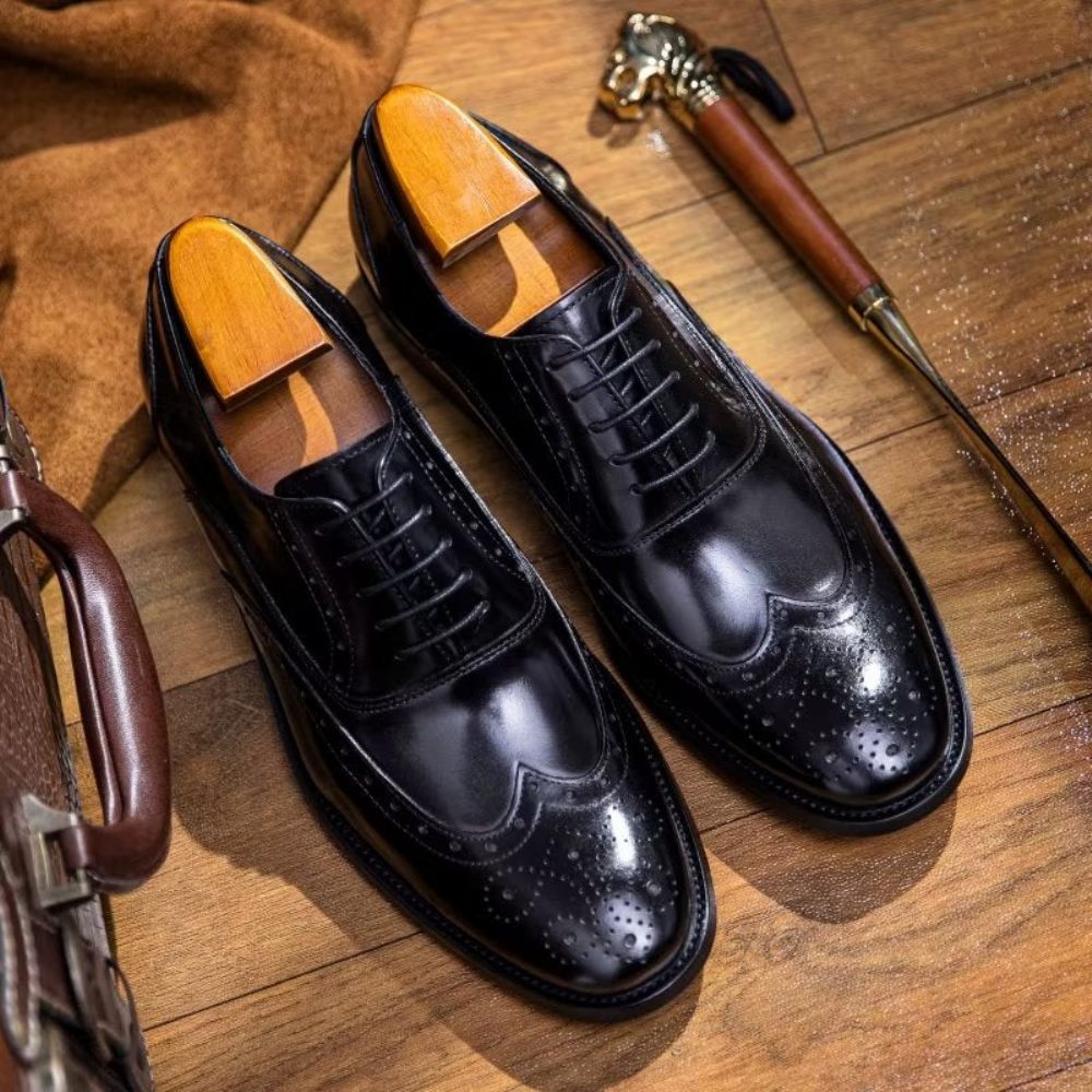 Chaussures Formelles Pour Hommes Oxford Classiques Cuir Raffiné Poli - Noir