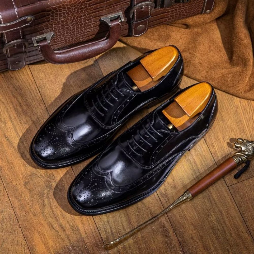 Chaussures Formelles Pour Hommes Oxford Classiques Cuir Raffiné Poli - Noir