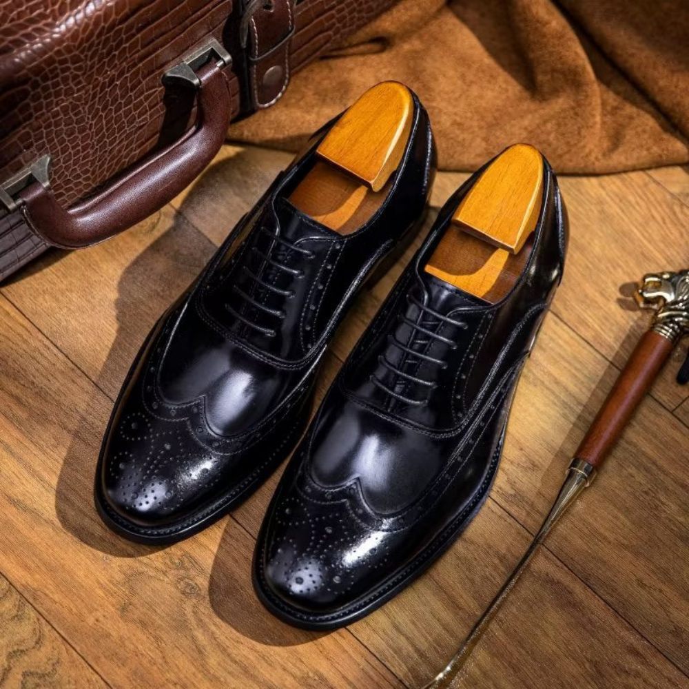 Chaussures Formelles Pour Hommes Oxford Classiques Cuir Raffiné Poli - Noir