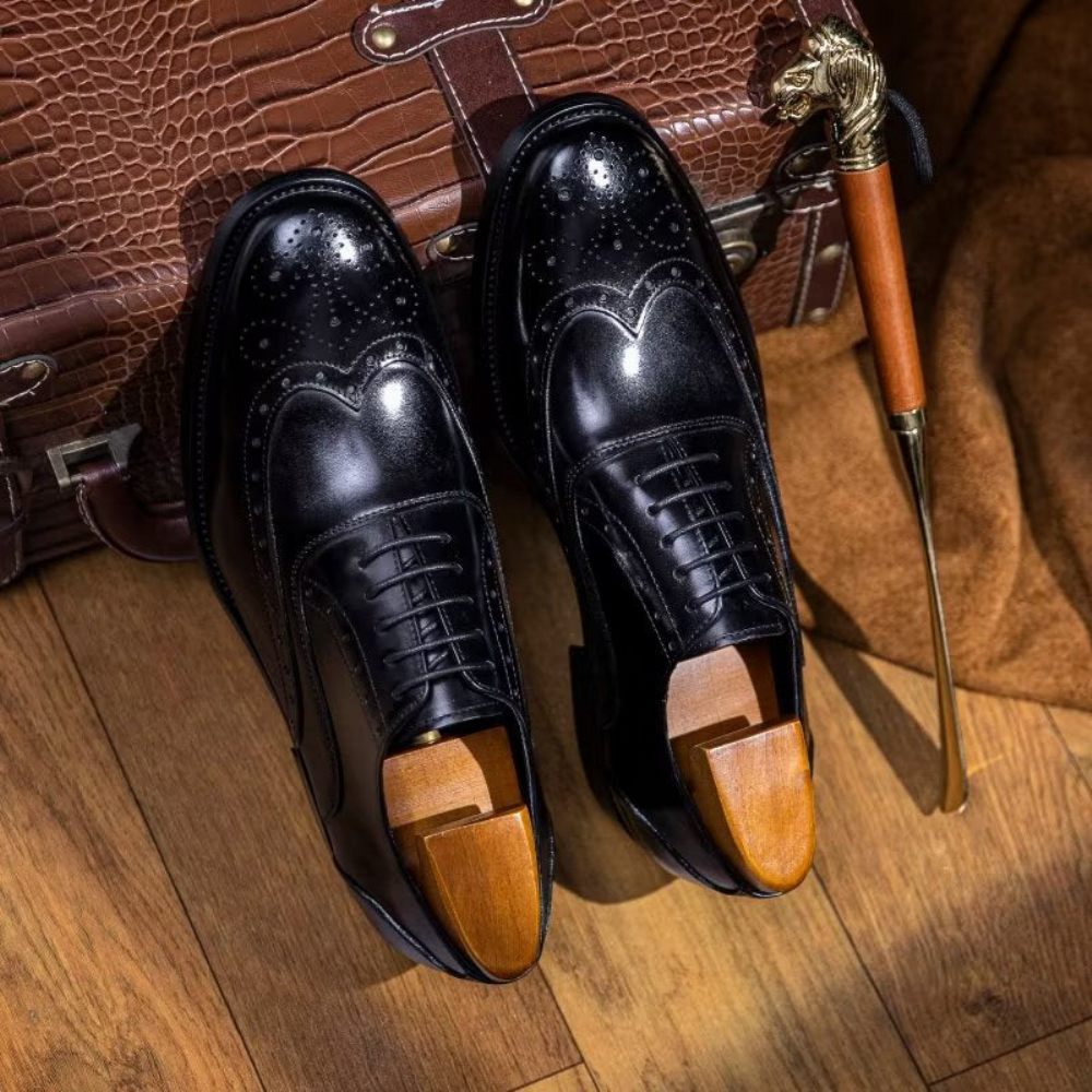 Chaussures Formelles Pour Hommes Oxford Classiques Cuir Raffiné Poli - Noir