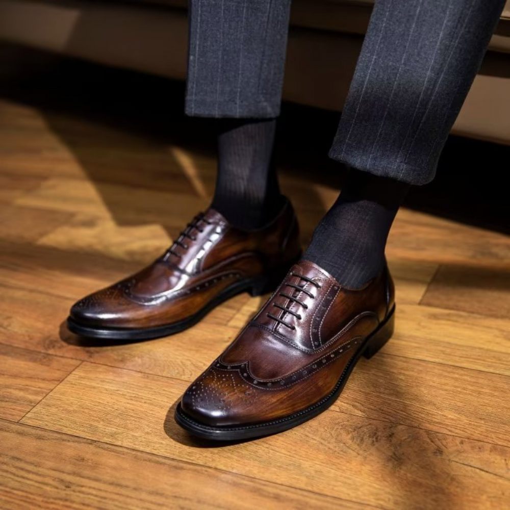 Chaussures Formelles Pour Hommes Oxford Classiques Cuir Raffiné Poli - Café