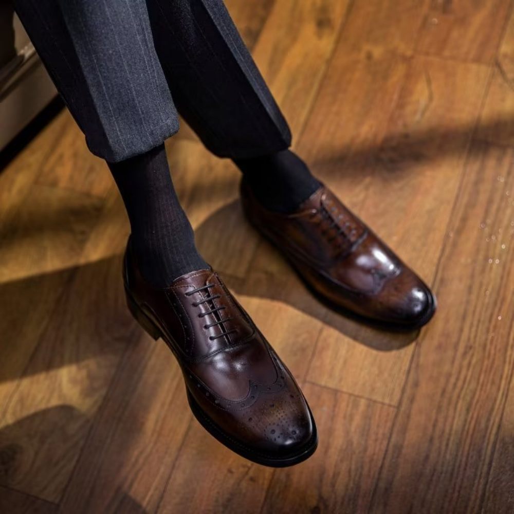 Chaussures Formelles Pour Hommes Oxford Classiques Cuir Raffiné Poli - Café