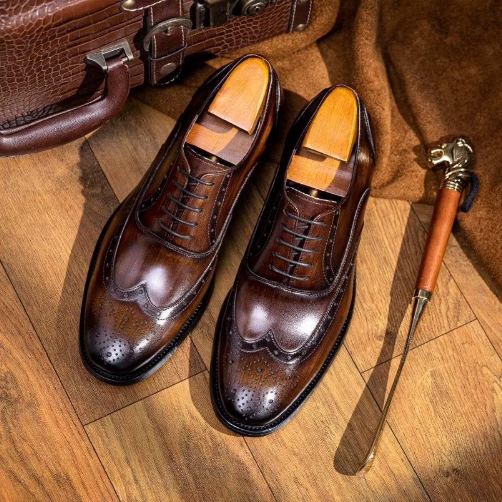 Chaussures Formelles Pour Hommes Oxford Classiques Cuir Raffiné Poli - Café