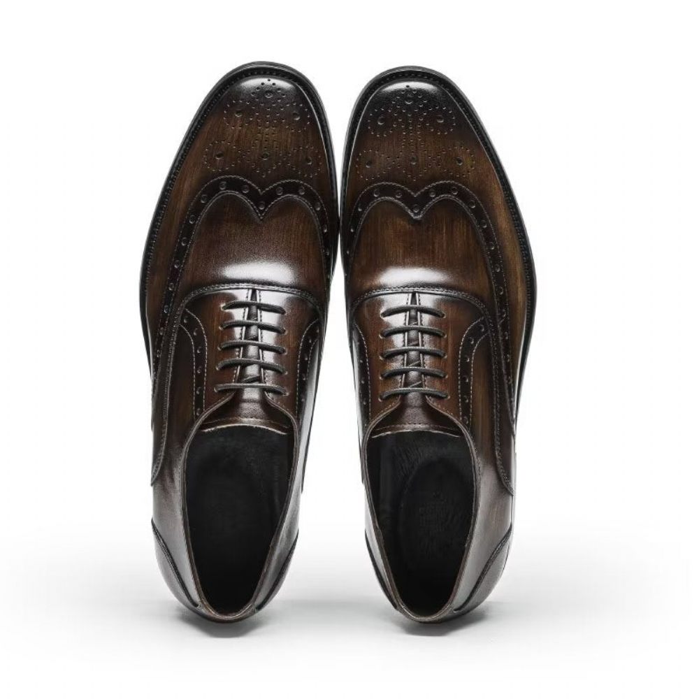 Chaussures Formelles Pour Hommes Oxford Classiques Cuir Raffiné Poli - Café