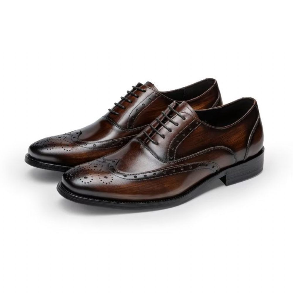 Chaussures Formelles Pour Hommes Oxford Classiques Cuir Raffiné Poli - Café